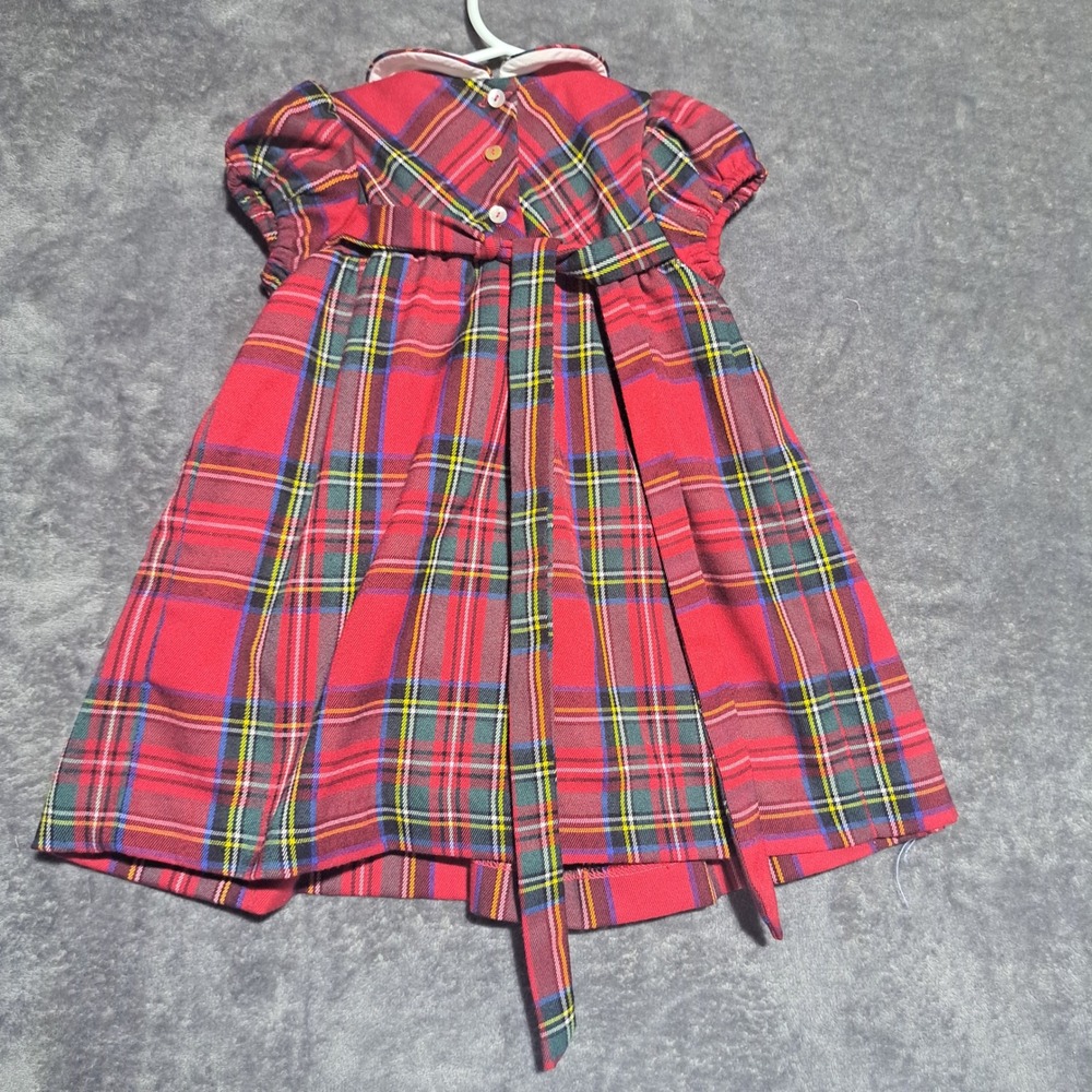 Isi‎ Red Plaid Smocked Dress 18M Hand Embroidered Christmas Holiday Festive